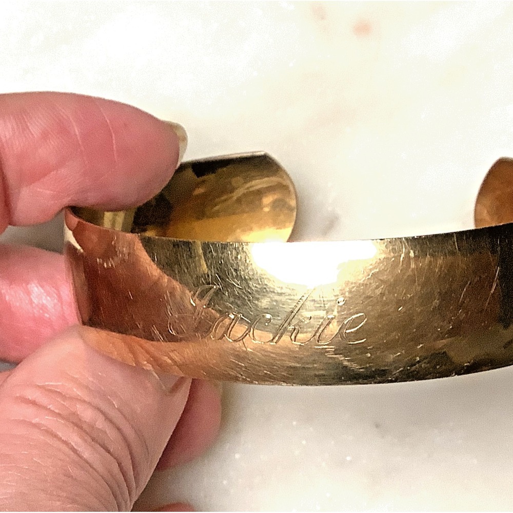 Personalized Gold Tone Cuff Bracelet - Engraved Style